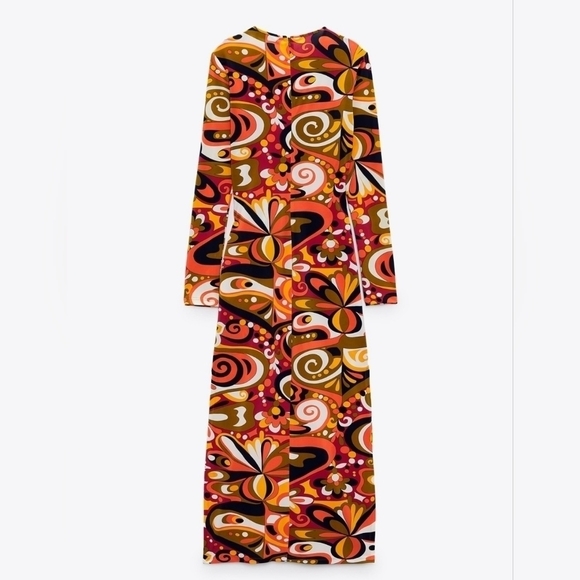 Zara Goovy Multicolored Mod 1970s Style Slit Sides Maxi Dress Long Sleeve Size S - Picture 8 of 16